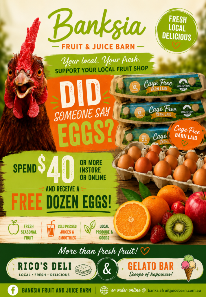 When you spend $40 or more receive a free dozen eggs